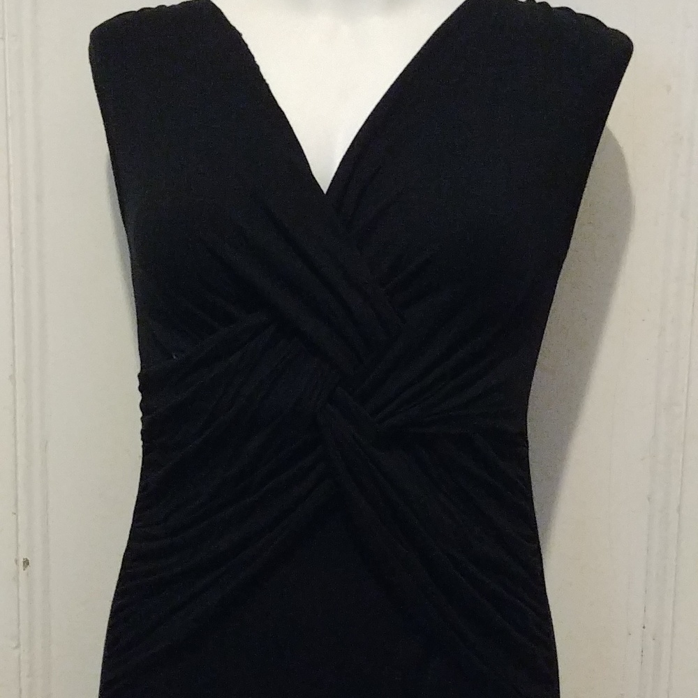 Vertigo Paris Knee Length Twist Front Stretchy Little Black Dress